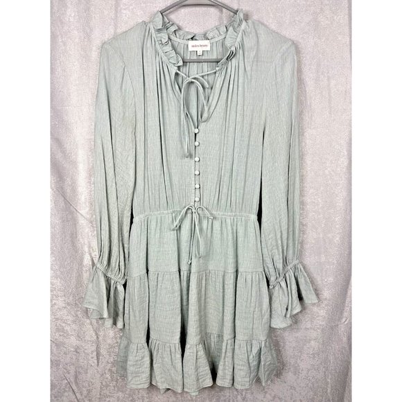 Stolen Hearts Mini Tiered Dress Size SM Pale Green Color Boho - Picture 9 of 10